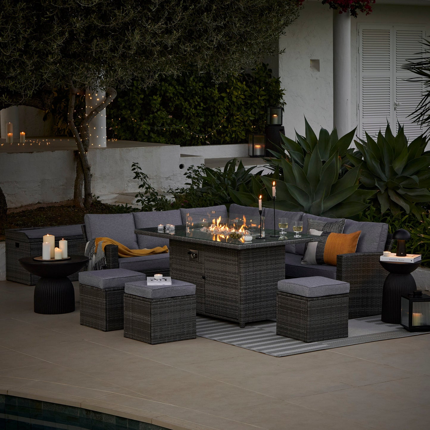 Aston 9 Seater Sofa Set Grey with Fire Pit - Laura James 