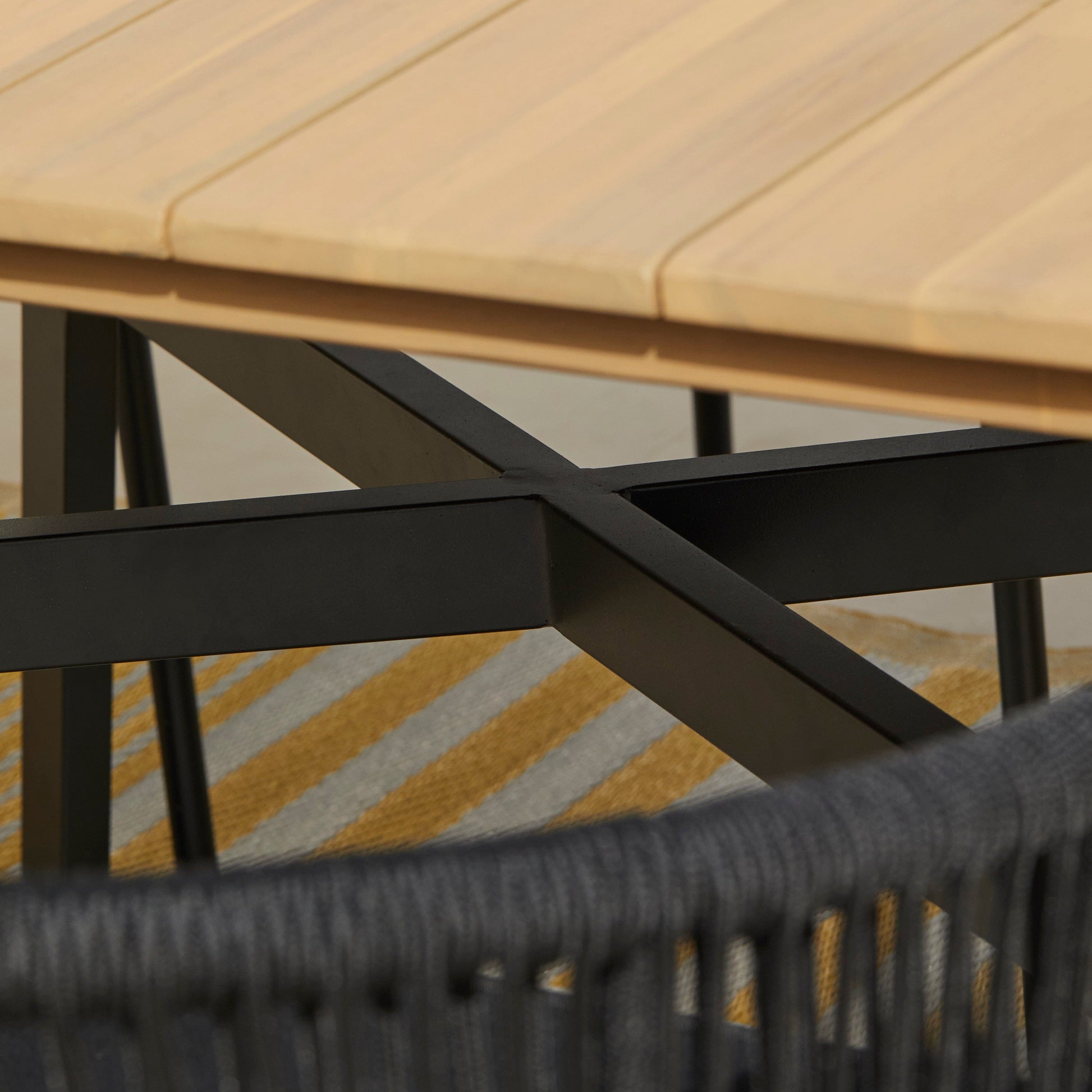 Ezra 6 Seater Oval Wooden Garden Dining Set with 6 Hali Black Rope Chairs - Laura James 